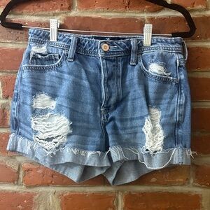 Hollister Light Blue Distressed Denim Button Shorts